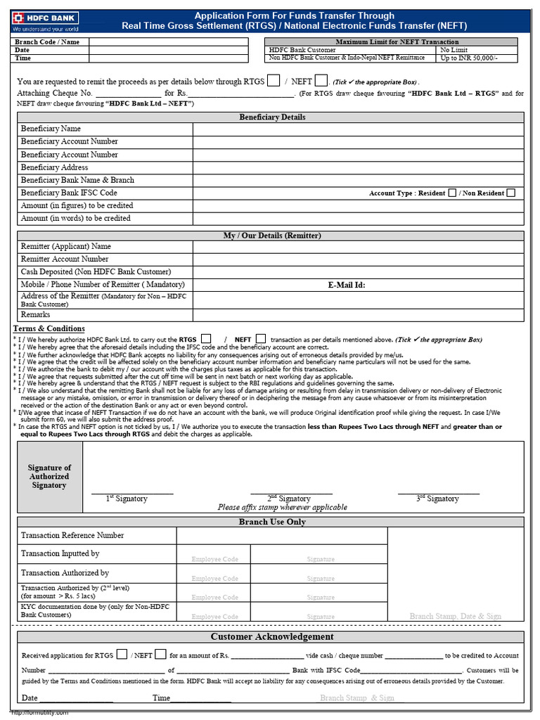 Hdfc rtgs form download free pdf personal finance payments
