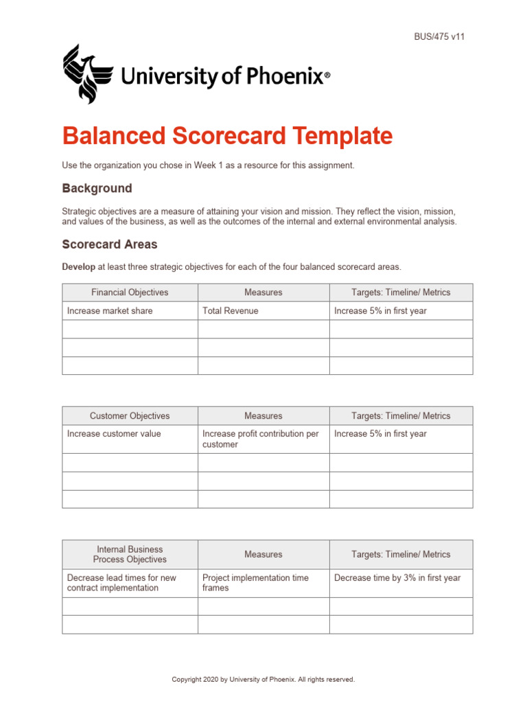 BUS475 v11 Wk3 Balanced Scorecard Template | PDF | Performance ...