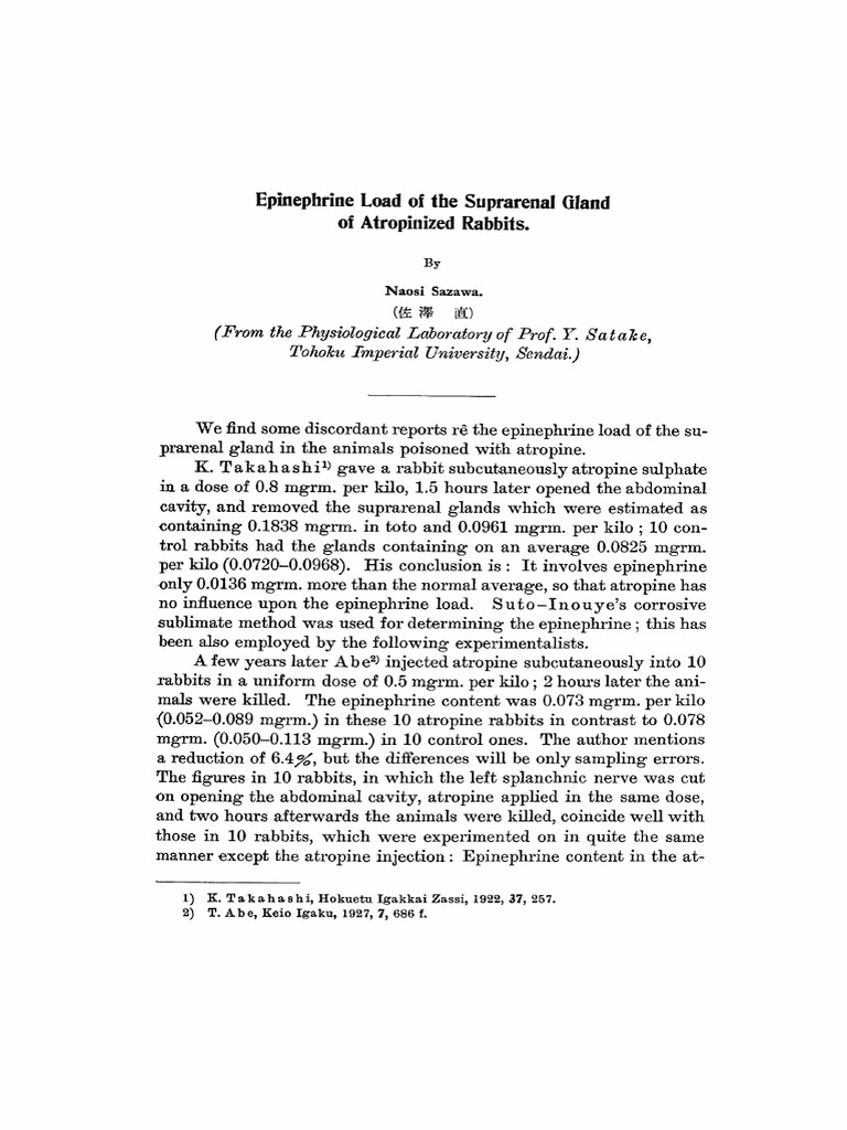 Epinephrine Load of the Suprarenal Gland of Atropinized Rabbits. | PDF ...