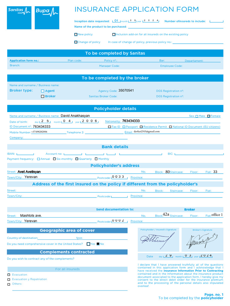 Insurance Application Form Template | PDF | Insurance | Financial Services