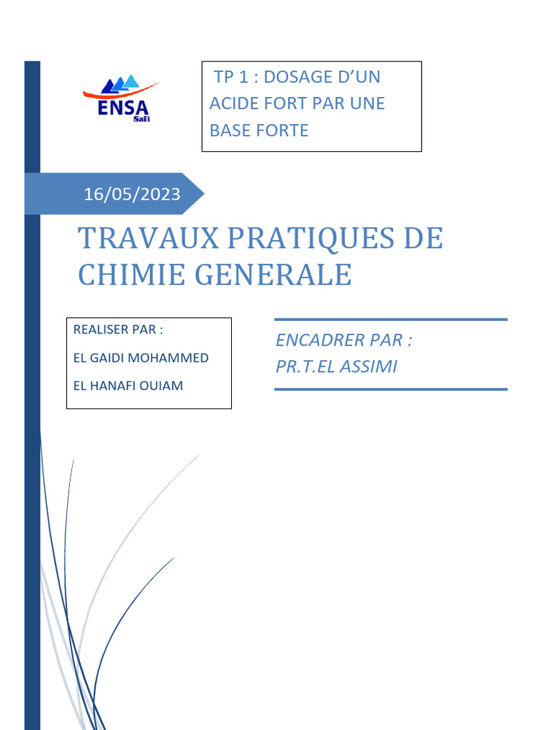 Dosage d'un acide fort par une base forte | PDF | Hydroxyde de sodium ...