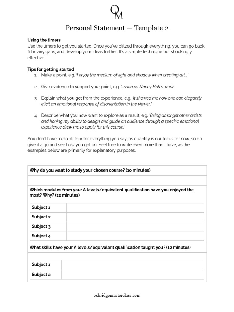 Personal Statement Writing Guide | PDF | Curriculum | Cognition
