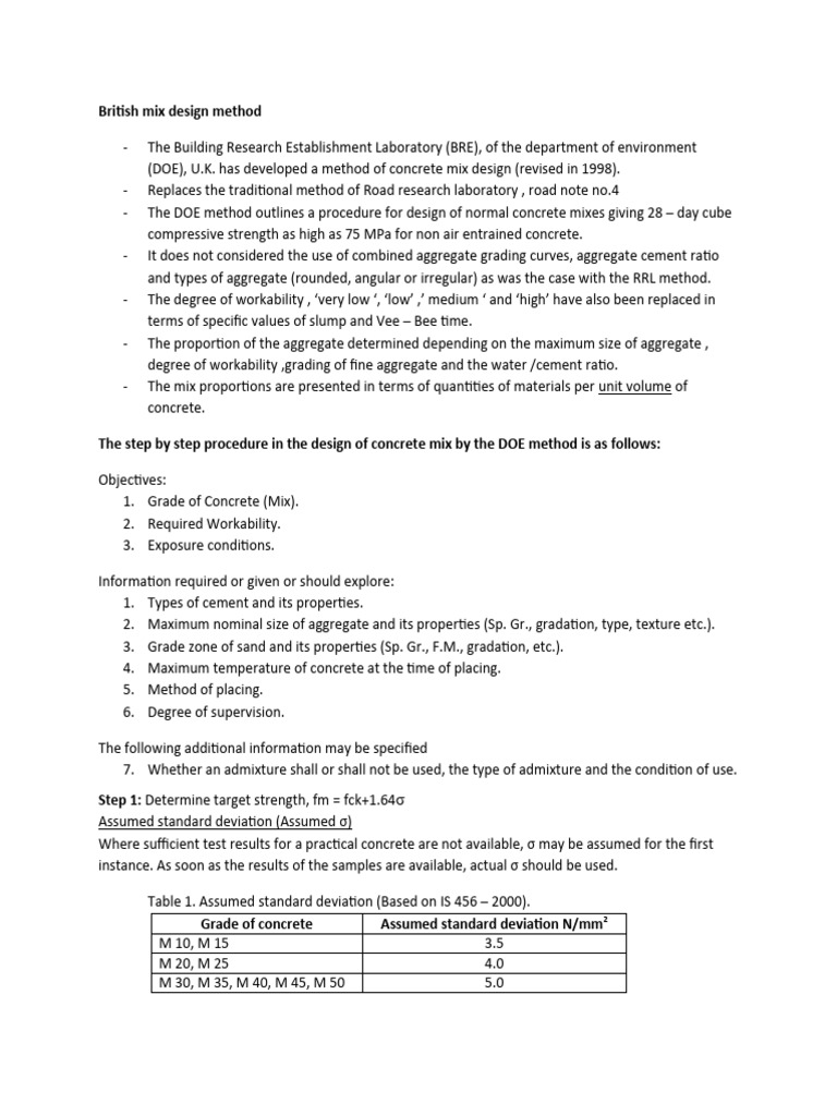 Concrete Mix Design Standard Deviation