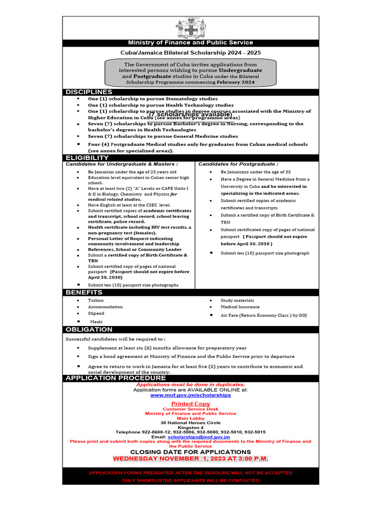 Cuban Jamaica Bilateral Scholarship 2024 2025 PDF Academic Degree
