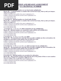 ASSERTION AND REASON ASSIGNMENT Rational Number Class 8th