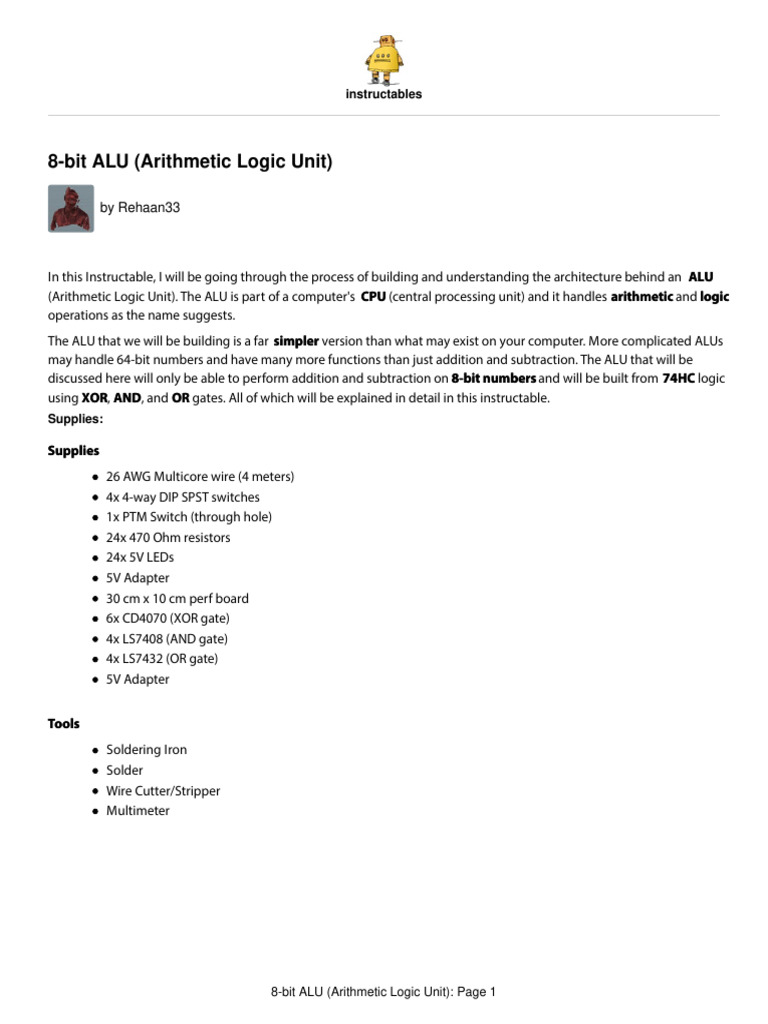 Building an 8-Bit ALU Guide | PDF | Logic Gate | Electronic Circuits