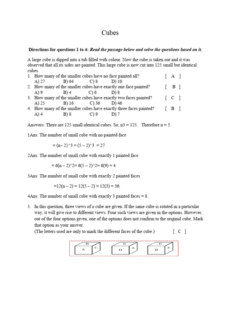 Painted Cube Problems and Solutions | PDF | Blue | Euclidean Geometry