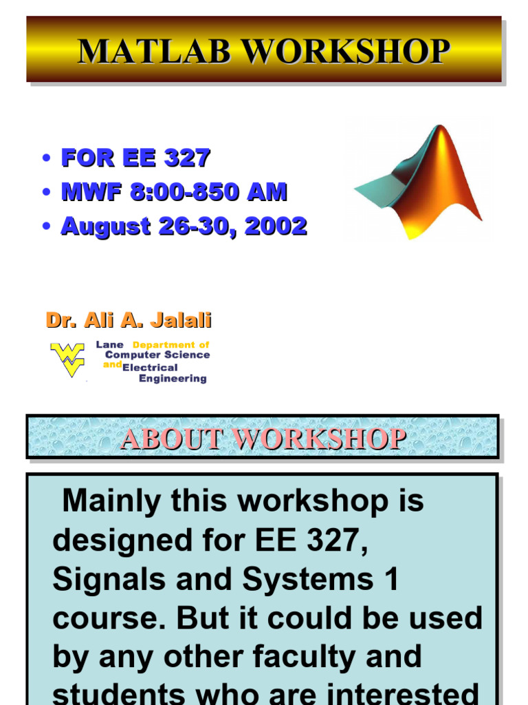 MATLAB Workshop Lecture 1 | PDF | Matlab | Matrix (Mathematics)