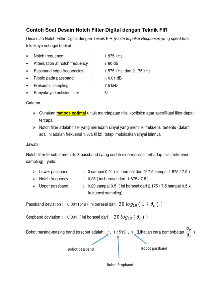 Contoh Soal Desain Notch Filter Digital Dengan Teknik FIR | PDF