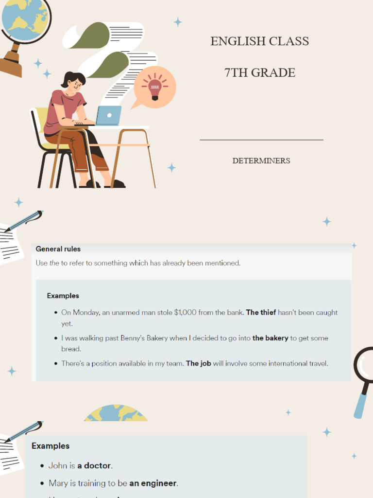 English Class 7Th Grade: Determiners | PDF