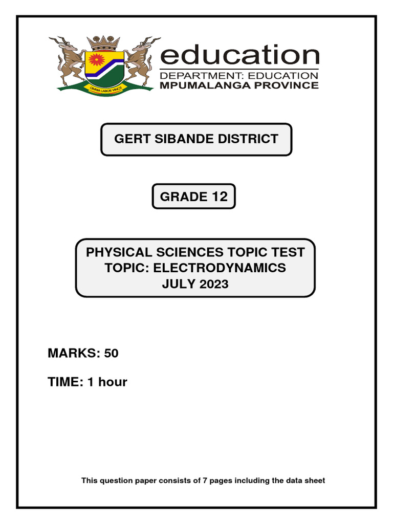 Grade 12 Electrodynamics Test Paper | PDF | Inductor | Electric Generator