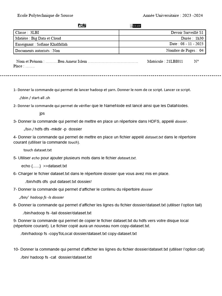 Commandes Hadoop pour Big Data | PDF | Fichier texte | Calcul distribué