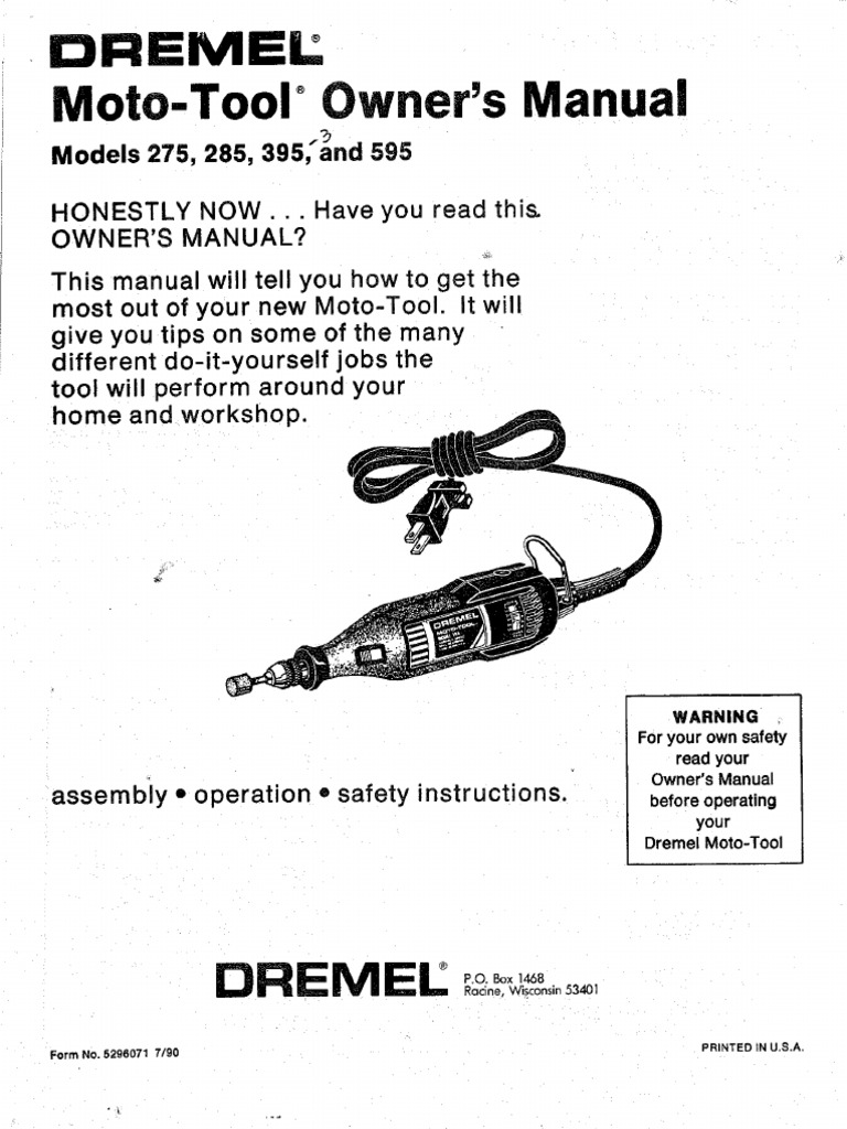 Dremel MotoTool Model 395 Type 3 Manual PDF