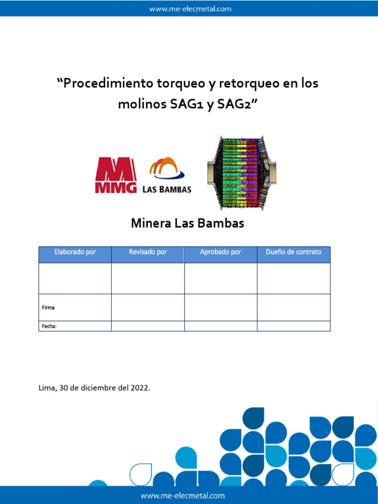 Procedimiento de Torqueo en Molinos SAG | PDF | Tornillo | Acero