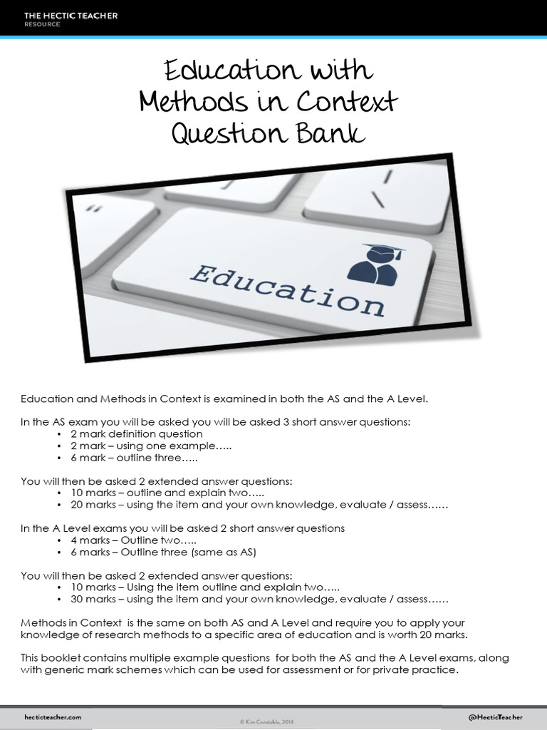 Education Methods in Context Question Bank | PDF | Sociology ...