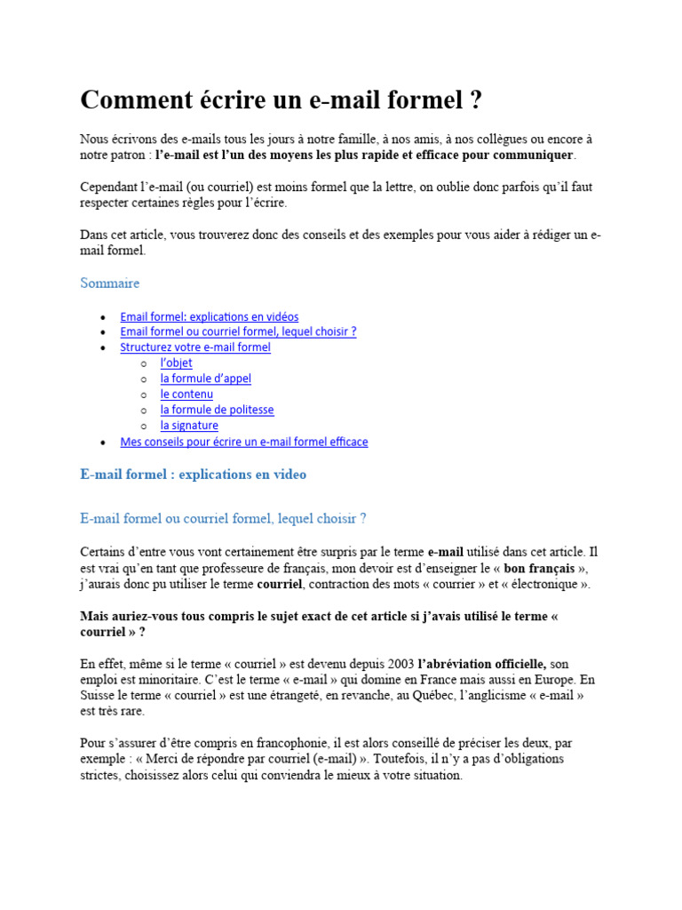 Rédiger un e-mail formel en français | PDF | Études des langues étrangères