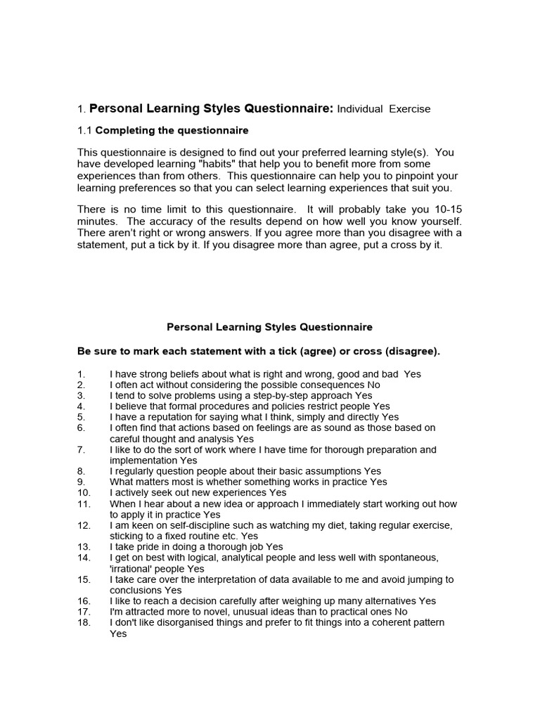 Your learning style pdf learning experience