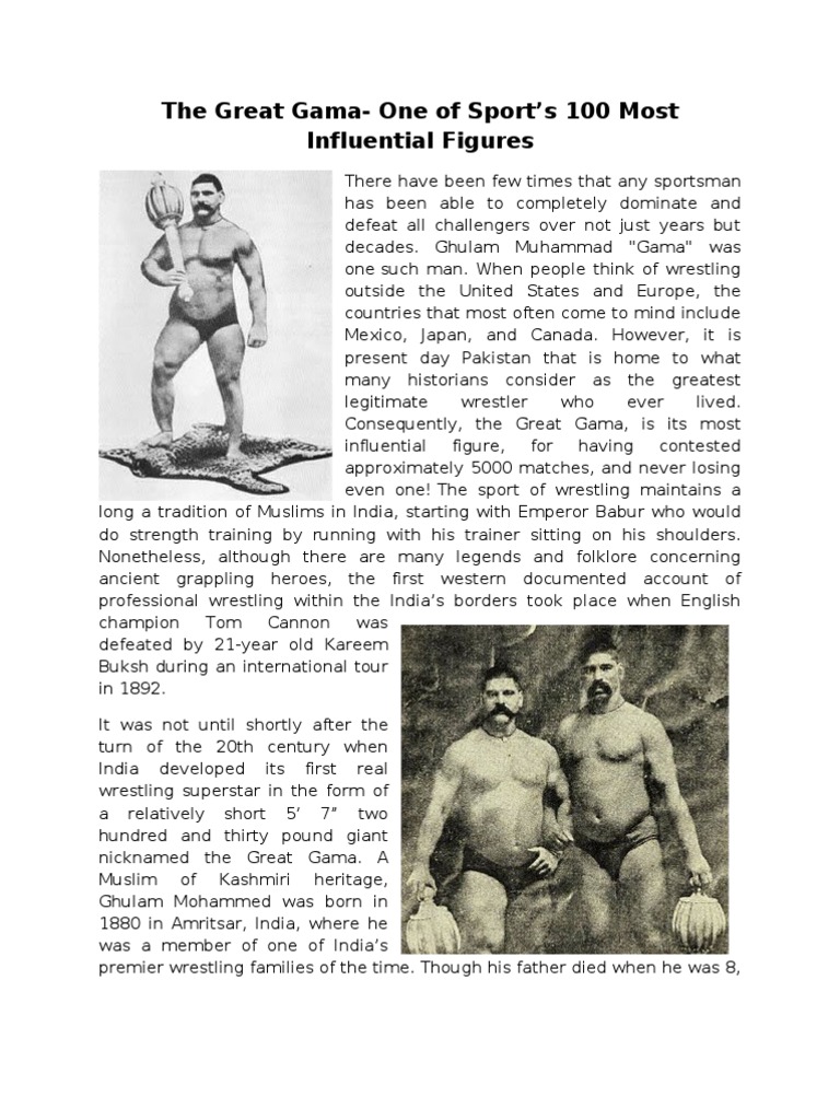 The Great Gama. One of Sports 100 Most Influential Figures Sports