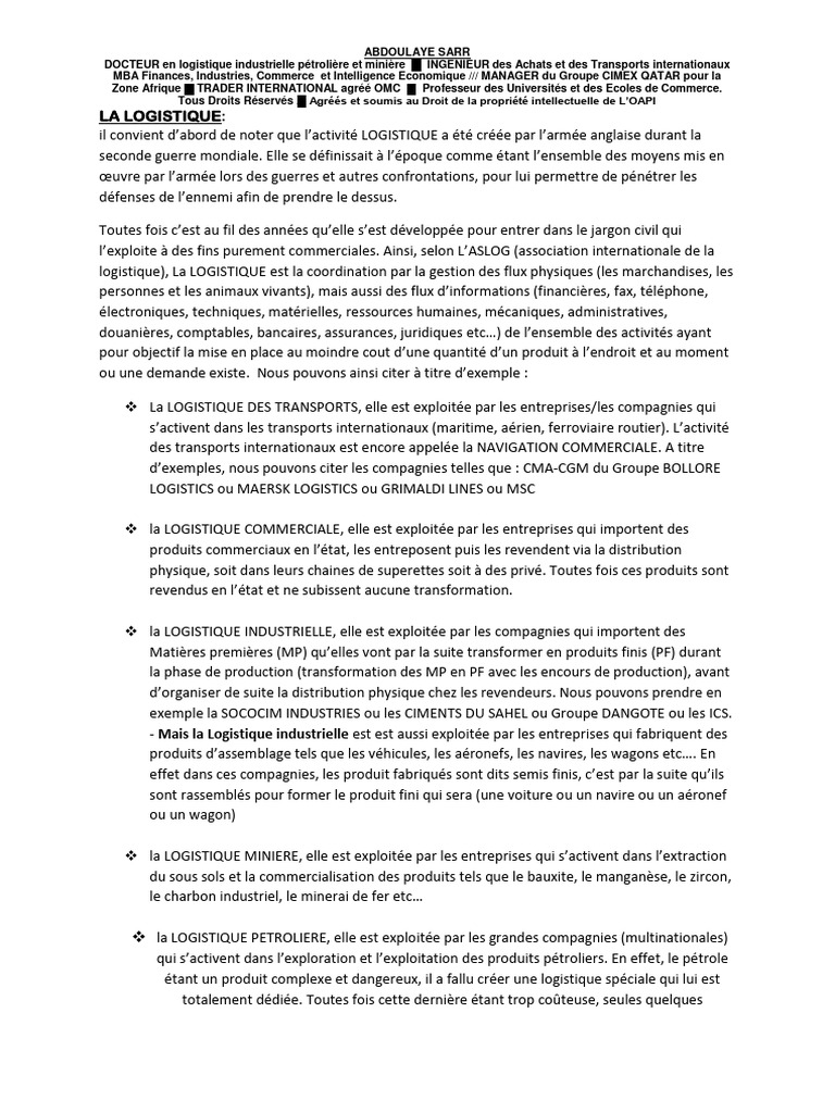 Logistique et Douane : Rôles et Enjeux | PDF | Logistique | Commerce