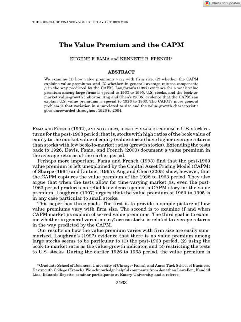 Value Premium and CAPM Analysis | PDF | Capital Asset Pricing Model ...