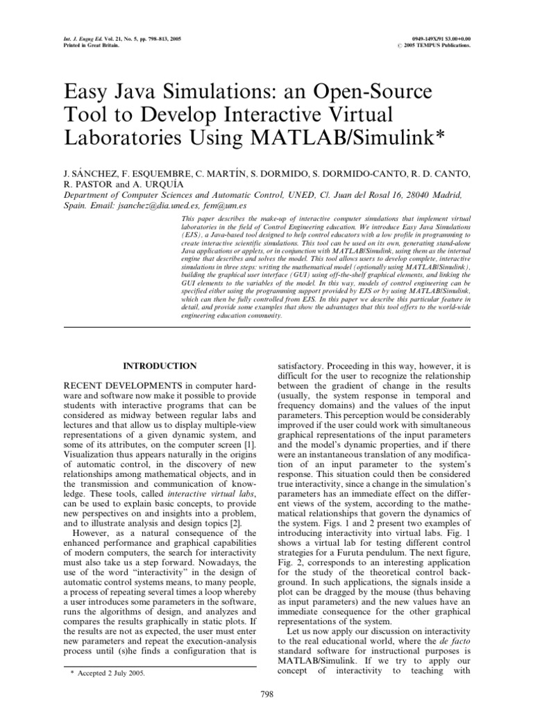 Easy Java Simulations An Open Source | PDF | Matlab | Interactivity