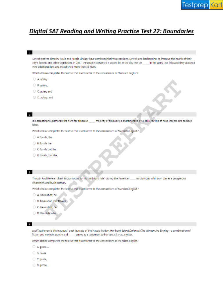 Digital SAT Reading and Writing Practice Test 22 PDF