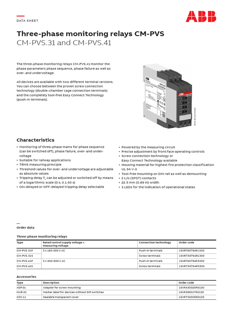 2CDC112211D0201 E CM PVS.31 41 Data Sheet | PDF | Relay | Alternating ...