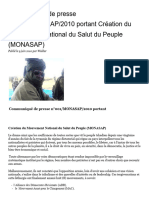 Communiqué de Presse N°001 - MONASAP - 2010 Portant Création Du Mouvement National Du Salut Du Peuple (MONASAP) - WALDARI WA AKHBAARA