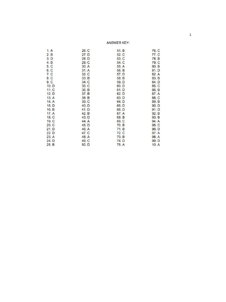 First Year Exams Answer Key | PDF
