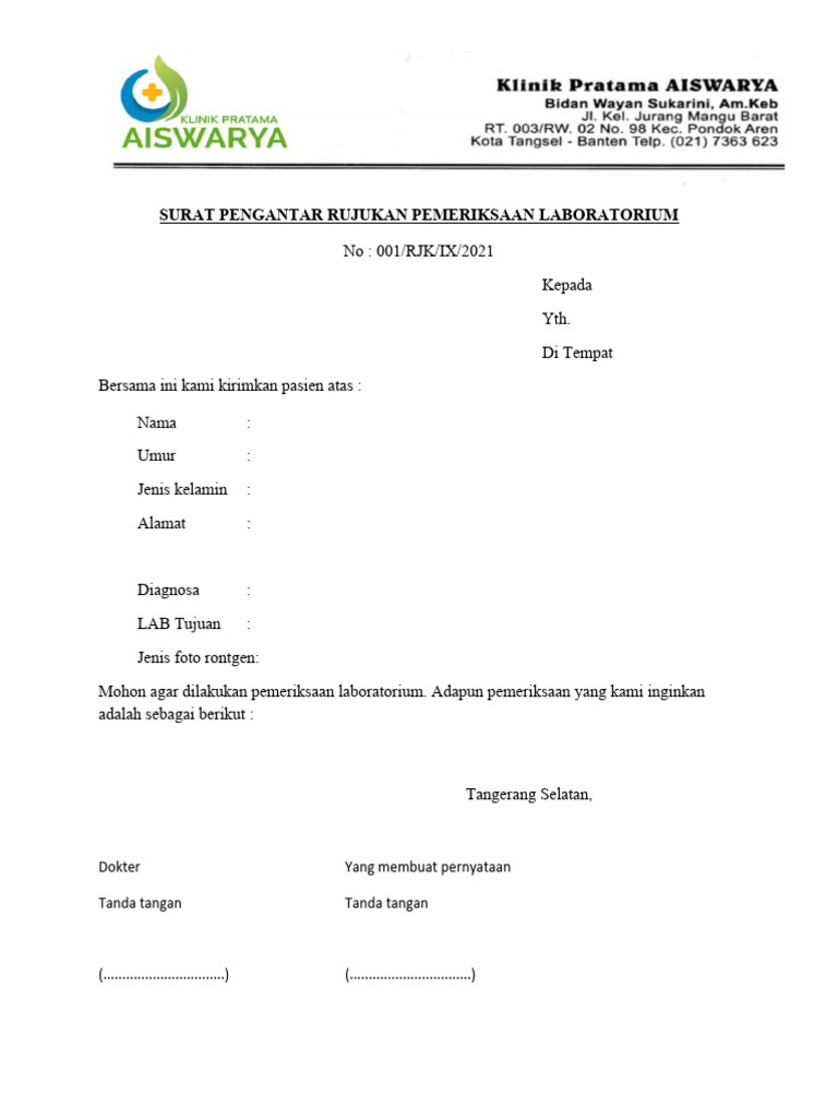 Surat Rujukan Pemeriksaan Rontgen | PDF