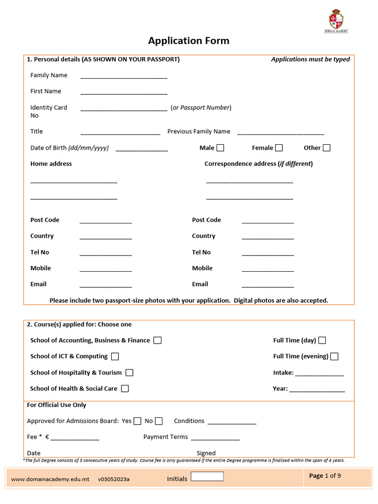 Application Form - Domain Academy Latest Version V03052023a | PDF ...