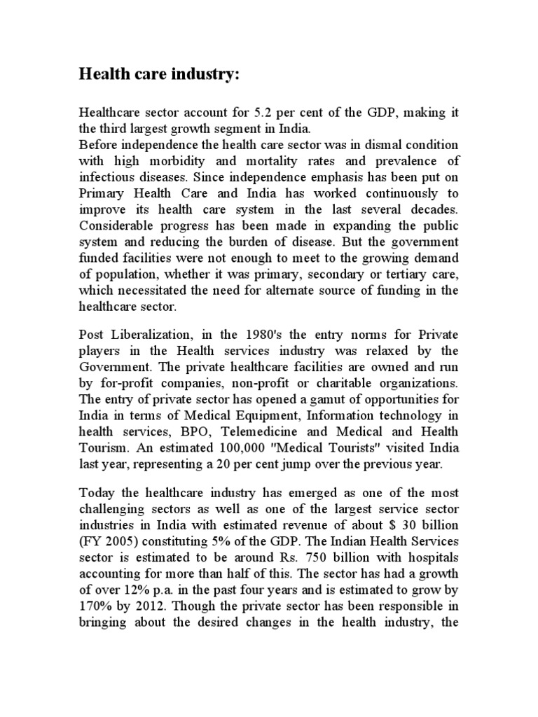 Health Care Industry PDF Healthcare Industry Health Care