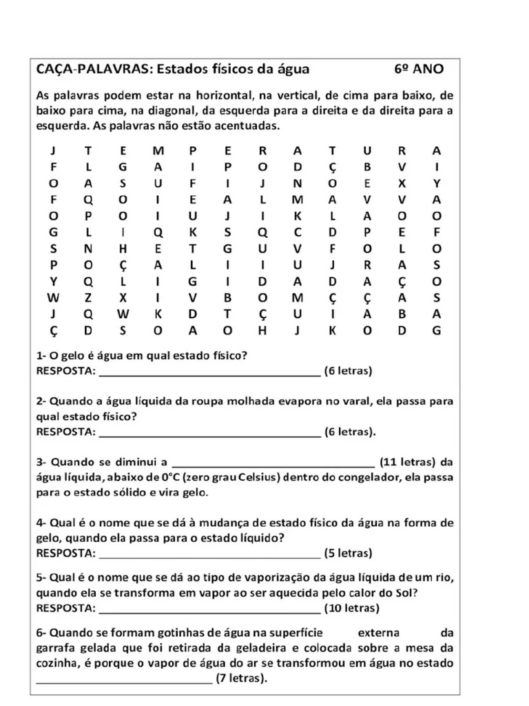 Caça Palavras Estados Físicos Da Água | PDF
