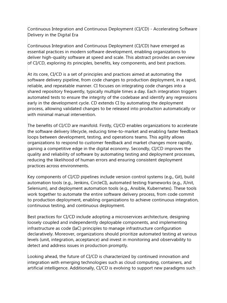 CI/CD: Accelerating Software Delivery | PDF | Automation | Computer ...