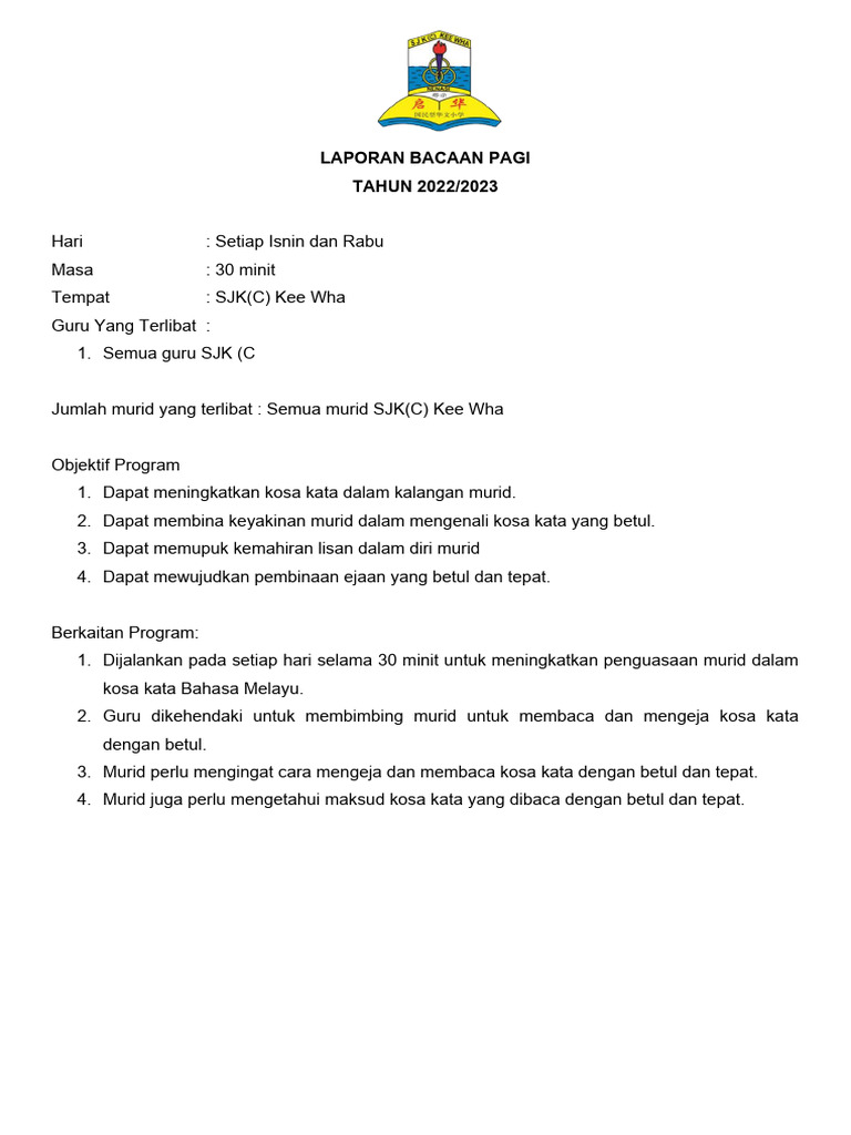 Laporan Program Bacaan Pagi Pdf