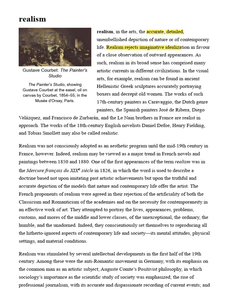 Realism in 19th Century Art | PDF | Realism (Arts) | Literary Realism