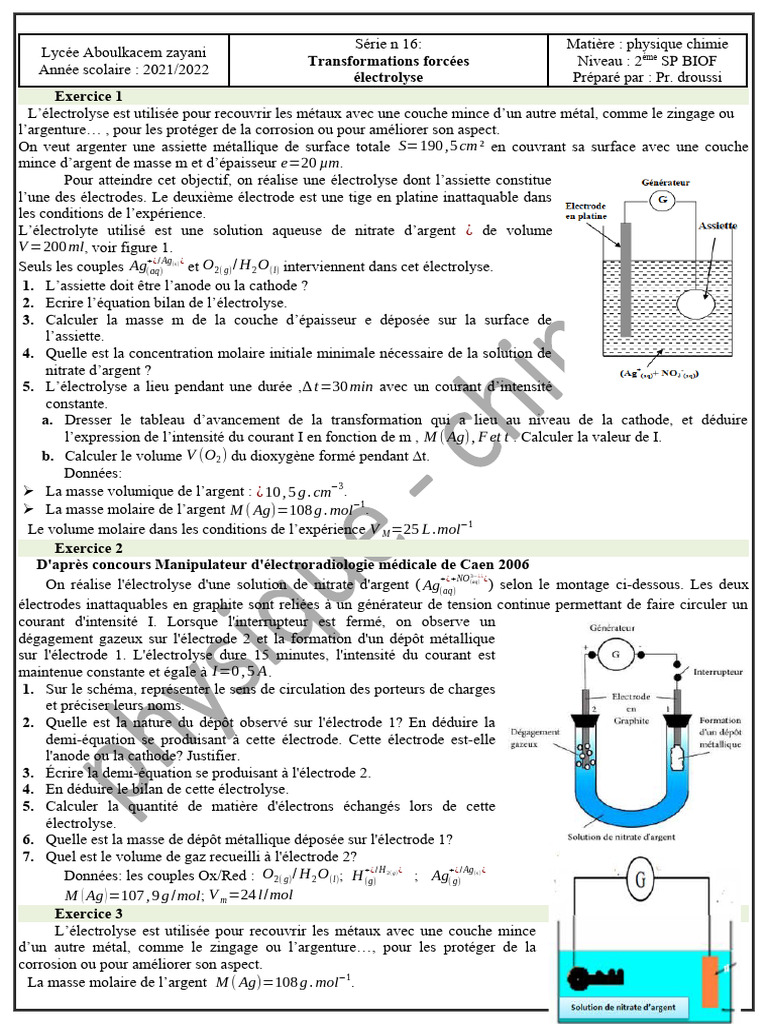 Électrolyse Argenture et Étamage PDF Ion Chimie — free download