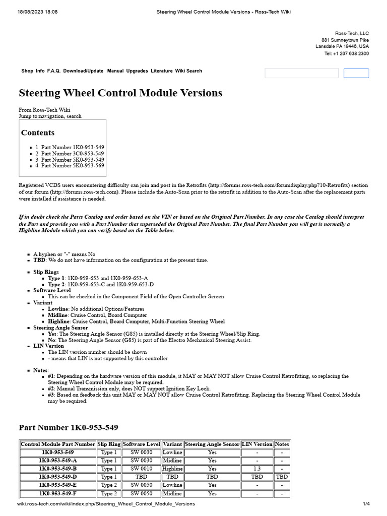 Steering Wheel Control Module Versions VAG RossTech Wiki PDF
