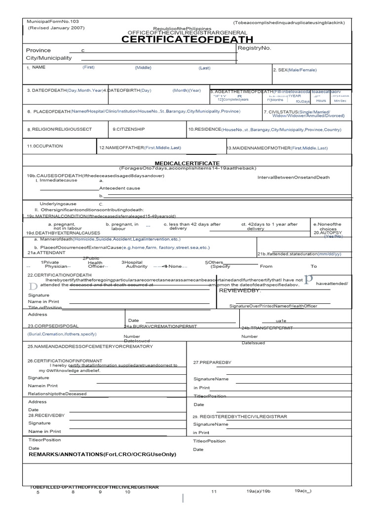 Certificate of Death Download Free PDF Death Customs Anthropology