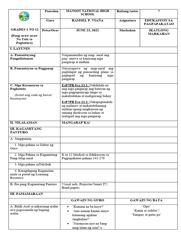 RQA Demo DETAILED LESSON PLAN | PDF
