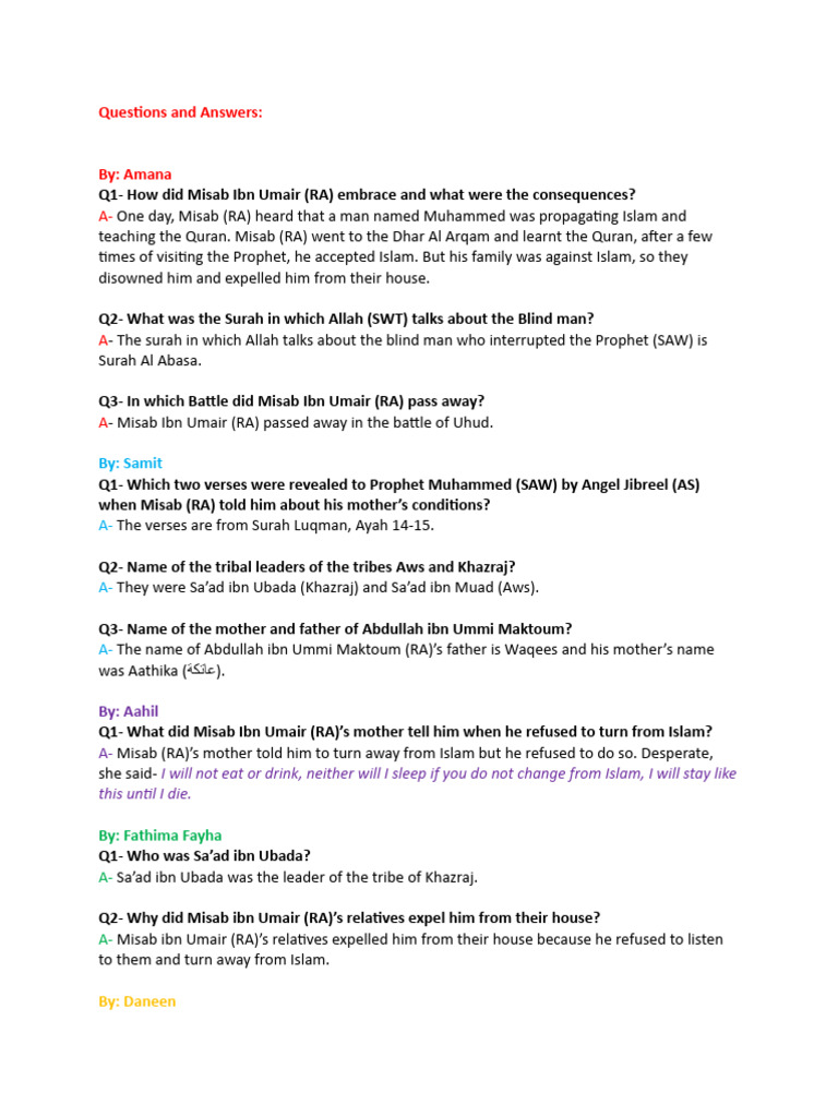 Questions and answers pdf muhammad surah