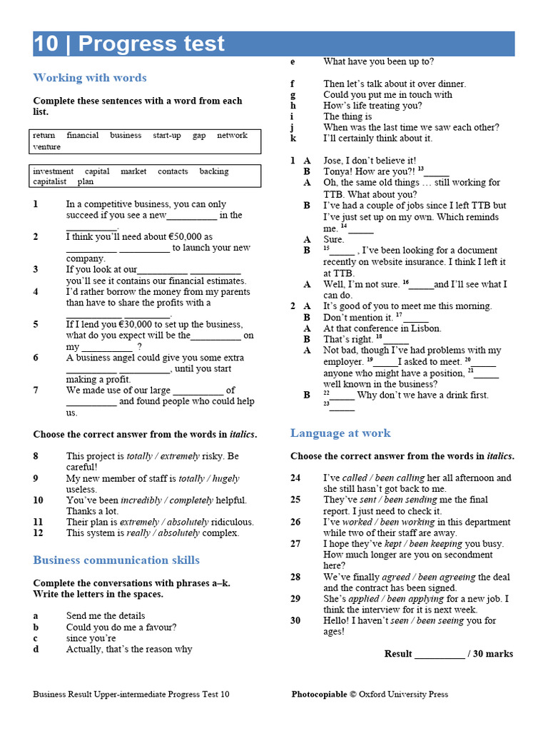 BR Upper in T Progress Test 10 JP | PDF