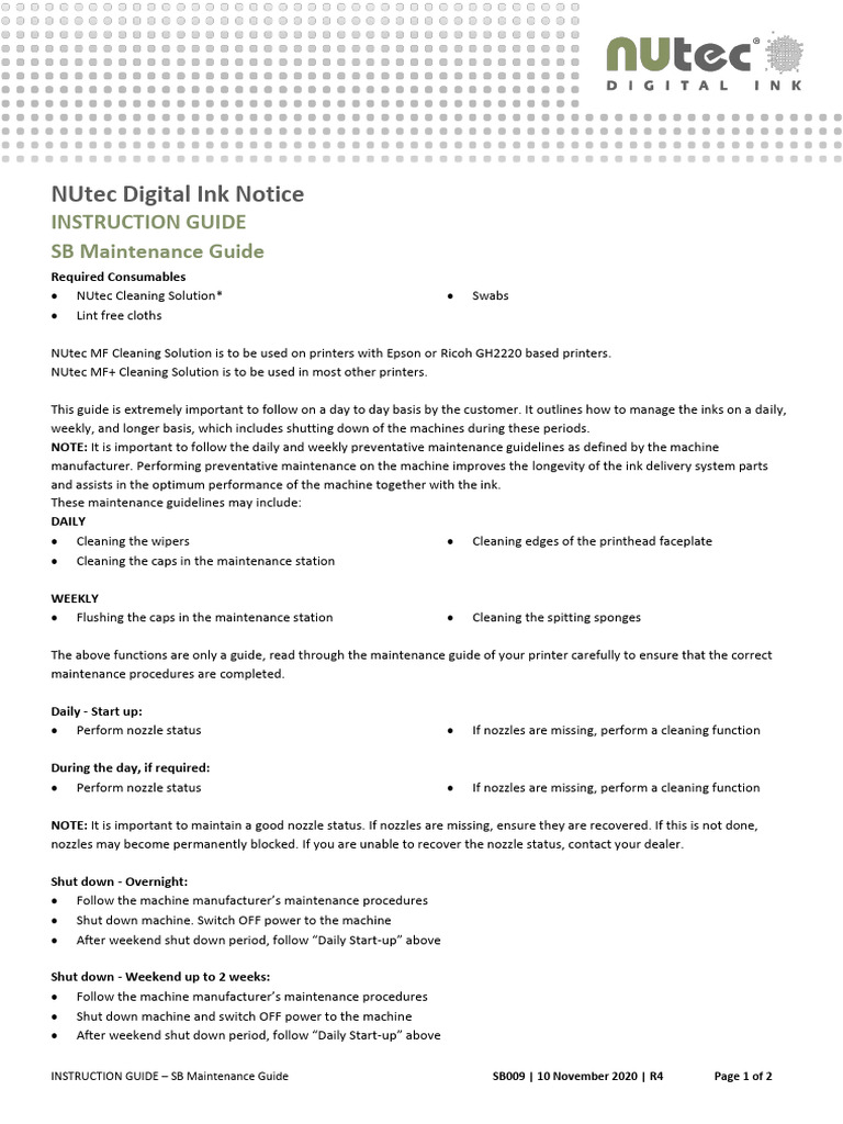 SB Maintenance Guide for NUtec Printers | PDF | Printer (Computing)