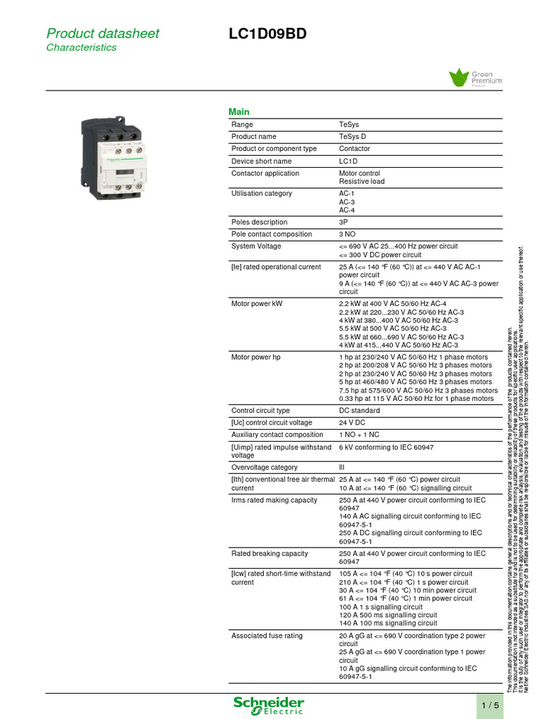 LC1D09BD: Product Datasheet | PDF | Equipment | Electronics