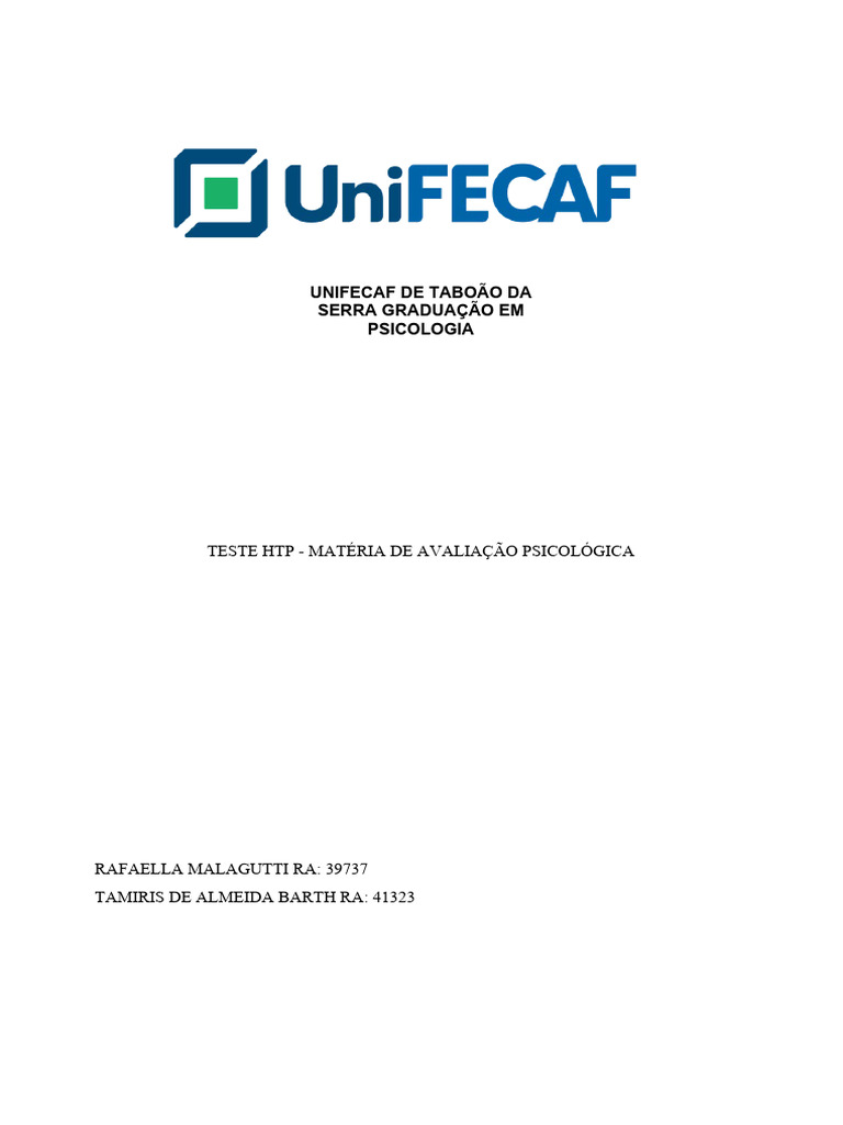Modelo Página de Rosto Fecaf | PDF | Psicologia | Avaliação psicológica