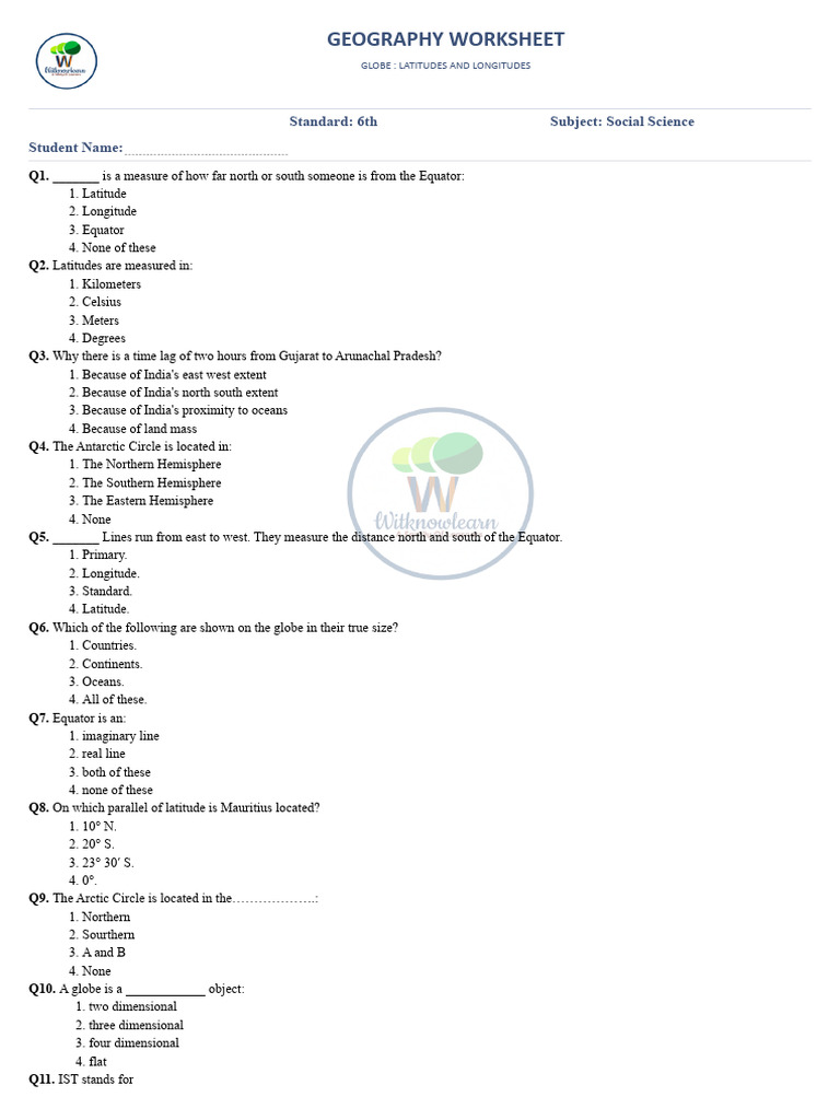 Latitude and Longitude Worksheet for 6th Grade | PDF | Longitude | Latitude