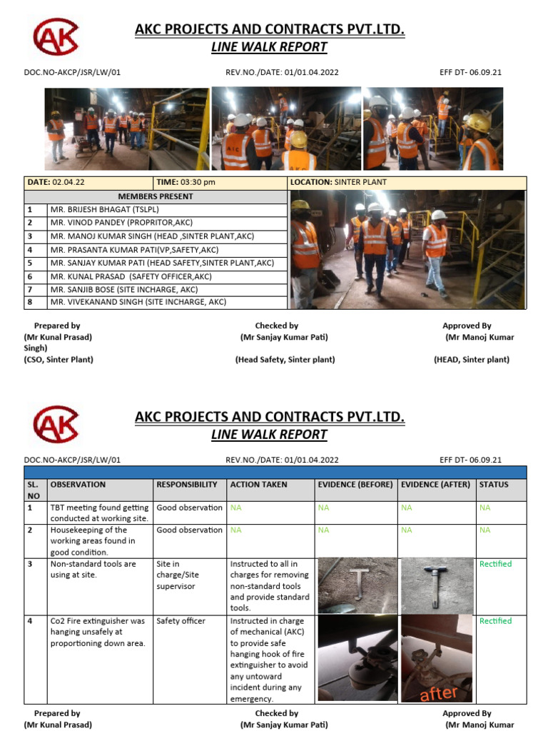 Safety Line Walk Report - April 2022 | PDF