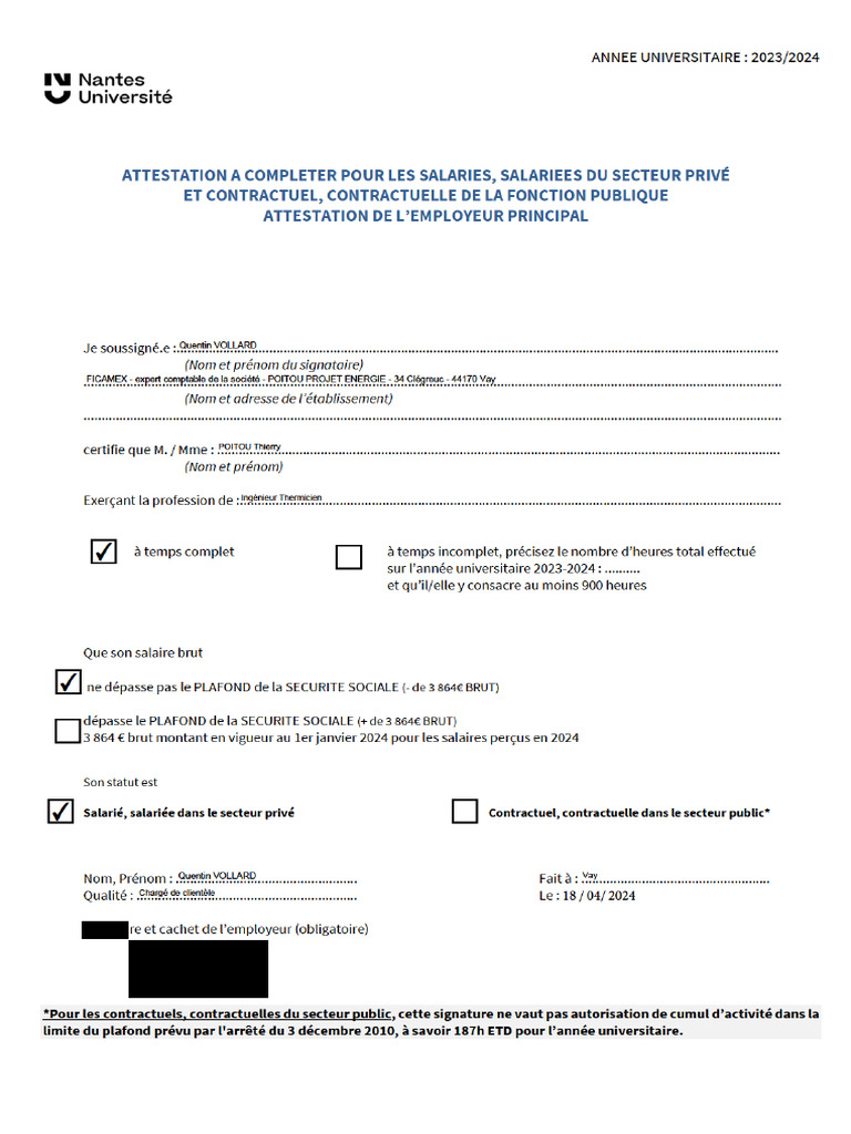1.attestation Employeur ContractuelFP Prive Biffé | PDF
