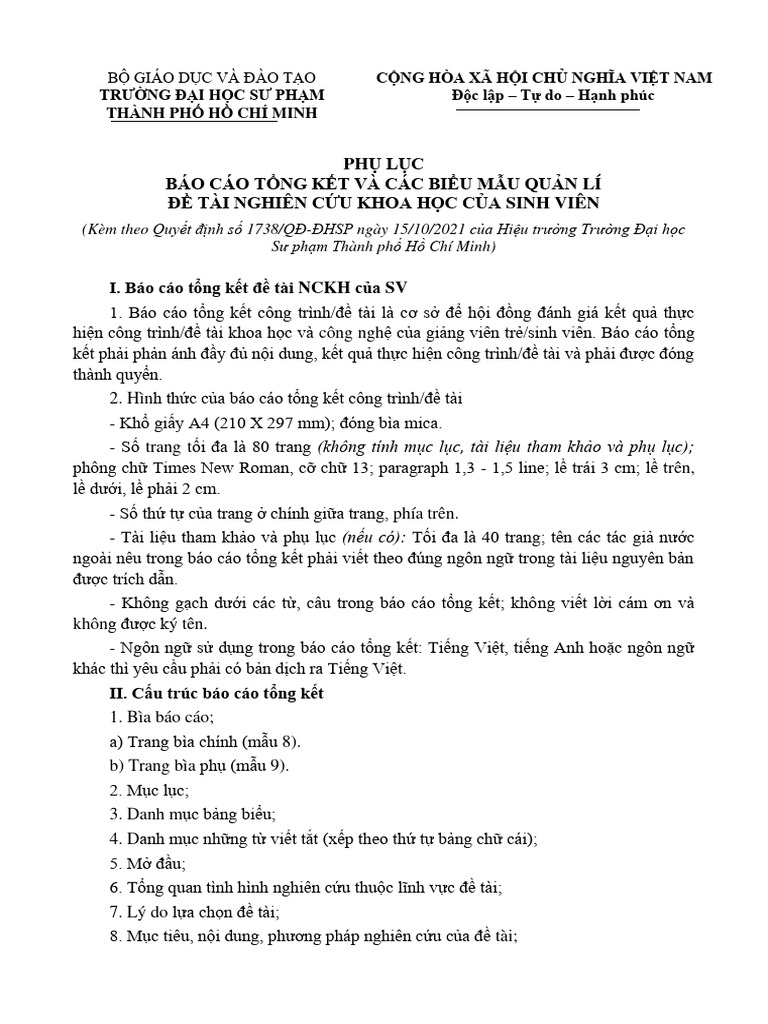 Quy Dinh Hoat Dong NCKH SV - Phu Luc - Cac Bieu Mau | PDF