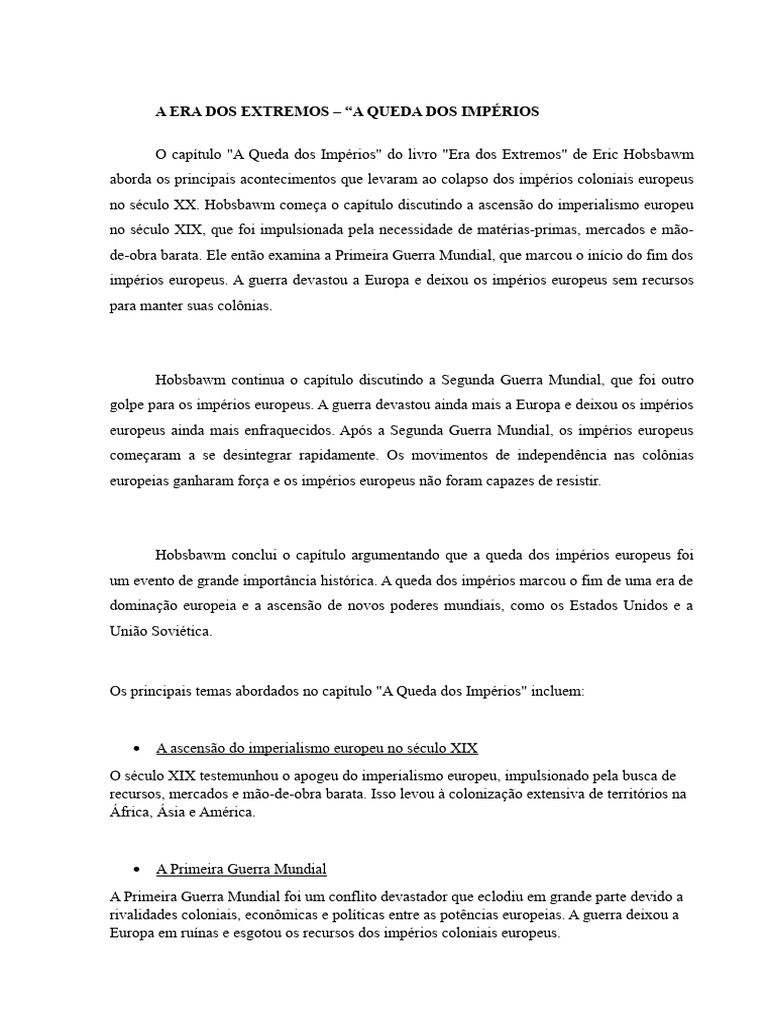 A era dos extremos pdf europa colonialismo